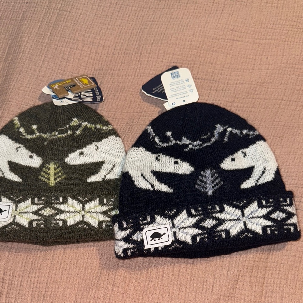 Kids Dinosaur Knit Beanie Set - Black and Green